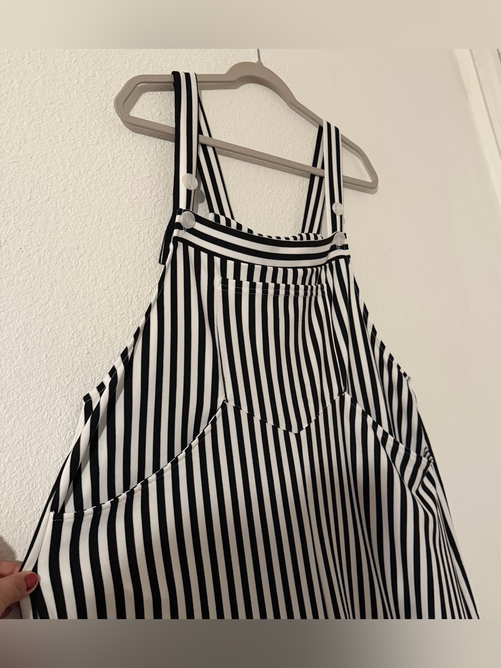 Halara Striped Wide Leg Overalls Women XL Tall Black White Bib Jumpsuit Flow NWT - Picture 5 of 12